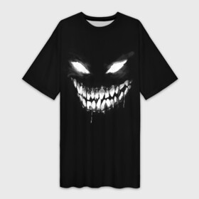 Платье-футболка 3D с принтом Неоновое лицо монстра в Санкт-Петербурге,  |  | dead | demon | devil | face | ghoul | inside | monster | true | zxc | внутри | гуль | дед | демон | дьявол | инсайд | лицо | мертвый | монстр | монстра | неон | неоновое | чудовище