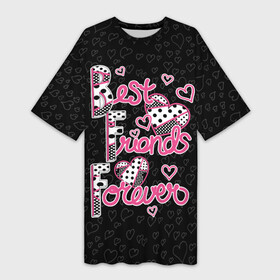 Платье-футболка 3D с принтом Best friends forever. в Санкт-Петербурге,  |  | best friends | dots | forever | hearts | patchwork | polka dots | горошек | лоскутный узор | лучшие друзья | навсегда | сердца | точки