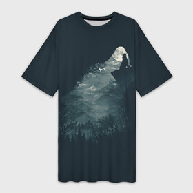 Платье-футболка 3D с принтом Душа природы  волк в Санкт-Петербурге,  |  | арт | волк | лес | ночь | природа | рисунок