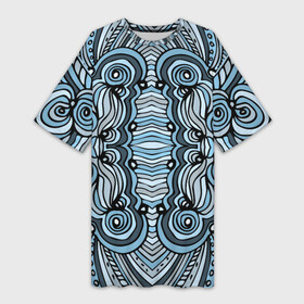 Платье-футболка 3D с принтом Абстрактный узор в дудл стиле. Рисунок от руки. Линии, волны, полосы. Синий, голубой, черный, серый и белый цвета. в Санкт-Петербурге,  |  | абстрактный | абстракция | волнистый | волны | дудл | дудлинг | индейский | линер | линии | мексиканский | национальный | перуанский | полосатый | полосы | разноцветный | рисунок от руки | серый
