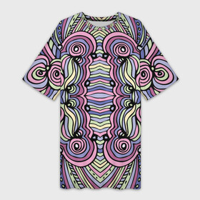 Платье-футболка 3D с принтом Абстракция разноцветная. Калейдоскоп. Фиолетовый, зеленый, голубой, розовый и черный цвета в Санкт-Петербурге,  |  | абстрактный | абстрактный дизайн | абстракция | абстракция разноцветная | вектор | векторный | волны | геометричческий | геометрия | зеленый | калейдоскоп | линер | линии | маркер | обводка