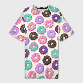 Платье-футболка 3D с принтом Глазированные пончики, паттерн в Санкт-Петербурге,  |  | глазированные | десерт | еда | паттерн | пончики | розовые | с посыпкой | шоколадные
