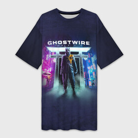 Платье-футболка 3D с принтом Врата Ghostwire в Санкт-Петербурге,  |  | ghostwire | hannya | врата | игра | надпись | персонаж