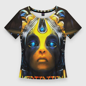 Женская футболка 3D Slim с принтом meditation 2022 в Санкт-Петербурге,  |  | alien | handeyework | meditation | ufo | арт | био робот | будущее | веган | глаза | детские | дух | душа | лицо | медитация | нло | пришелец | робот | с надписью | с роботом | с текстом | уфо | фентази | энергия