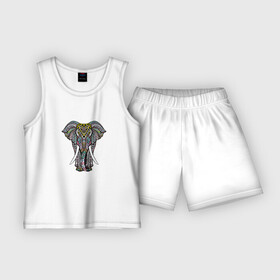Детская пижама с шортами хлопок с принтом Indian elephant в Санкт-Петербурге,  |  | elephant | indian | mandala | yoga | инди | индийский | орнамент | слон