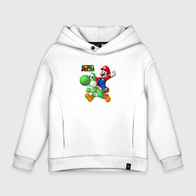 Детское худи Oversize хлопок с принтом Mario and Yoshi   Super Mario в Санкт-Петербурге, френч-терри — 70% хлопок, 30% полиэстер. Мягкий теплый начес внутри —100% хлопок | боковые карманы, эластичные манжеты и нижняя кромка, капюшон на магнитной кнопке | friends | moustache | super mario | video game | yoshi | видеоигра | друзья | йоши | марио | усы