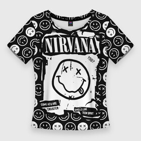 Женская футболка 3D Slim с принтом NIRVANA (символика) в Санкт-Петербурге,  |  | anarchy | kurt cobain | nirvana | punks not dead | rock music | анархия | гаражный рок | знак | колобок | курт кобейн | металл | нирвана | панк рок | позитив | рожица | рок музыка | рок н ролл | рокер | символ | смайл | смайлики