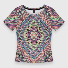 Женская футболка 3D Slim с принтом Разноцветный узор. Калейдоскоп. Абстракция в Санкт-Петербурге,  |  | абстрактный узор | абстракция | волнистые линии | волны | геометрический | геометрия | дудл | зеленый | калейдоскоп | круги | многоцветный | оранжевый | полосы.линии | психоделический