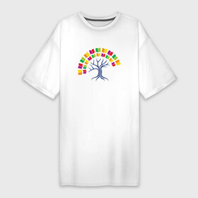 Платье-футболка хлопок с принтом Дерево знаний из книг в Санкт-Петербурге,  |  | дерево | знания | иллюстрация | книги | рисунок