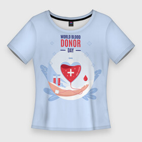 Женская футболка 3D Slim с принтом Помощь. в Санкт-Петербурге,  |  | благотворительность | донор | крест | кровь | круг | надпись | помощь | рука | сердце