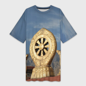 Платье-футболка 3D с принтом Колесо Дхармы в Санкт-Петербурге,  |  | Тематика изображения на принте: азия | будда | буддизм | восток | джоканг | дхарма | закон | колесо | лхаса | монастырь | олень | проповедь | спицы