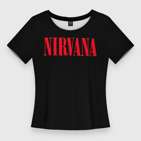 Женская футболка 3D Slim с принтом Nirvana in Red в Санкт-Петербурге,  |  | 90 | batman | grunge | kurt cobain | nirvana | rock | бетмен | бэтмен | гранж | курт кобейн | музыка | нирвана | рок
