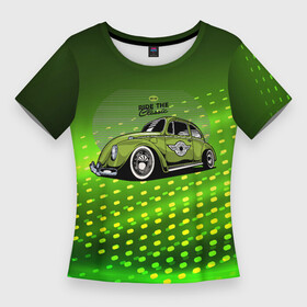 Женская футболка 3D Slim с принтом Классическая зеленая машина Жук в Санкт-Петербурге,  |  | авто | жук | зеленый жук | классика | машина | старая машина