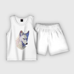 Детская пижама с шортами хлопок с принтом Крупный белый волк в Санкт-Петербурге,  |  | арт | белая волчица | белый волк | волк | волчица | рисунок