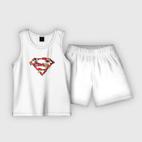 Детская пижама с шортами хлопок с принтом Logo Superman в Санкт-Петербурге,  |  | dc | буква | герой | знак | кларк кент | комиксы | логотип | персонаж | супермен