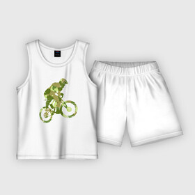 Детская пижама с шортами хлопок с принтом BMX Camouflage Retro в Санкт-Петербурге,  |  | bicycle | bike | bmx | bmx camouflage retro | camouflage | cycle | аквапед | байк | велосипед | велосипедист | велоспорт | зеленый | камок | камуфляж | камуфляжный | маскировка | милитари | раскраска | расцветка | ровер | спорт