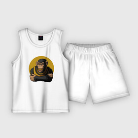 Детская пижама с шортами хлопок с принтом Обезьяна с золотой цепью в Санкт-Петербурге,  |  | monkey | золотая цепь | золото | обезьяна | обезьянка | цепочка