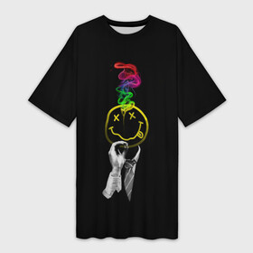 Платье-футболка 3D с принтом NIRVANA цветной дым в Санкт-Петербурге,  |  | nirvana | альтернативный рок | группа | дым | курт кобейн | лого | логотип | логотип нирвана | музыка | нирвана | песни | рок