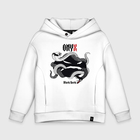 Детское худи Oversize хлопок с принтом Onyx black rock в Санкт-Петербурге, френч-терри — 70% хлопок, 30% полиэстер. Мягкий теплый начес внутри —100% хлопок | боковые карманы, эластичные манжеты и нижняя кромка, капюшон на магнитной кнопке | angry | black rock | hip hop | onyx | rap | smile | snake | злой | змея | кобра | оникс | реп | смайл | хип хоп | черный рок