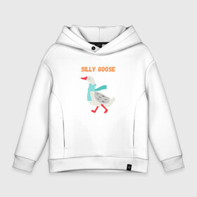 Детское худи Oversize хлопок с принтом Silly Goose в Санкт-Петербурге, френч-терри — 70% хлопок, 30% полиэстер. Мягкий теплый начес внутри —100% хлопок | боковые карманы, эластичные манжеты и нижняя кромка, капюшон на магнитной кнопке | Тематика изображения на принте: goose | silly | silly goose | гусёнка | гуси га га га | гусик | гусь | силли