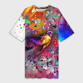 Платье-футболка 3D с принтом Колибри  Floral Pattern в Санкт-Петербурге,  |  | butterfly | color | fashion | hummingbirds | pattern | бабочка | колибри | мода | узор | цвет