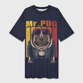 Платье-футболка 3D с принтом Мистер Мопс в Санкт-Петербурге,  |  | bulldog | pug | pug dog | pug puppies | бульдог | год собаки | друг человека | дружные мопсы | дядя мопс | животное | зверь | кинолог | мопс | пёс | порода собак | собака боксёр | собака мопс | собаковод | четвероногий