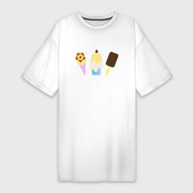 Платье-футболка хлопок с принтом Три десерта в Санкт-Петербурге,  |  | вкусное | десерт | молочное | мороженое | сладкое | стаканчик | эскимо