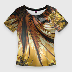Женская футболка 3D Slim с принтом Черный с золотым фрактал  Абстракция в Санкт-Петербурге,  |  | абстракция | золотой | металлик | фрактал | черный