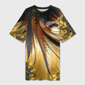 Платье-футболка 3D с принтом Черный с золотым фрактал  Абстракция в Санкт-Петербурге,  |  | абстракция | золотой | металлик | фрактал | черный