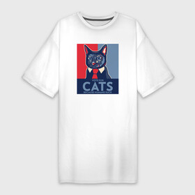 Платье-футболка хлопок с принтом Vote for cats в Санкт-Петербурге,  |  | vote | домашние животные | иммиграция | кот в галсуке | котейка | котомама | котоотец | коты | котяра | опасная надпись | патриотизм | политолог | сатира | свобода | черный юмор