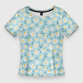 Женская футболка 3D Slim с принтом Весенние ромашки в Санкт-Петербурге,  |  | паттерн | природа | ромашка | солнышко | цветики | цветы