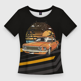 Женская футболка 3D Slim с принтом Оранжевый классический авто в Санкт-Петербурге,  |  | Тематика изображения на принте: авто | автомобиль | классика | старая машина | старое авто