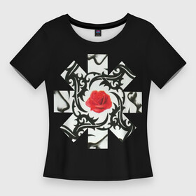 Женская футболка 3D Slim с принтом RHCP Logo  Red Rose в Санкт-Петербурге,  |  | by | californication | chili | flea | frusciante | getaway | hot | im | john | logo | love | pepper | peppers | red | rose | rough | the | unlimited | way | with | you | бальзари | горячий | джон | красная | красный | майкл | перец | роза | смит |