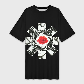 Платье-футболка 3D с принтом RHCP Logo  Red Rose в Санкт-Петербурге,  |  | by | californication | chili | flea | frusciante | getaway | hot | im | john | logo | love | pepper | peppers | red | rose | rough | the | unlimited | way | with | you | бальзари | горячий | джон | красная | красный | майкл | перец | роза | смит |