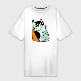 Платье-футболка хлопок с принтом Абстрактный котик в Санкт-Петербурге,  |  | абстрактный кот | кот | котенок | котик | кошка