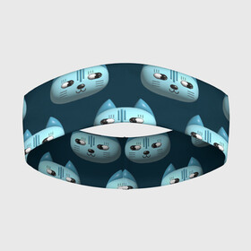 Повязка на голову 3D с принтом Мордочки котов с эффектом 3d. Паттерн в Санкт-Петербурге,  |  | 3d | 3д | голова | дудл стиль | кот | котенок | котик | кошачий | кошка | лицо | мордочка | мультяшный стиль | объемный | плоский стиль | синий
