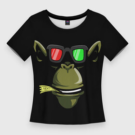 Женская футболка 3D Slim с принтом Обезьяна в 3Д очках в Санкт-Петербурге,  |  | голова животного | животное | кино | обезьяна | очки