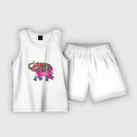 Детская пижама с шортами хлопок с принтом СЛОНЕНОК В ЦВЕТЕ в Санкт-Петербурге,  |  | animal | baby elephant | colorful | elephant | животное | красочный | слон | слоненок | цветной