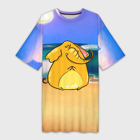 Платье-футболка 3D с принтом Желтый слон в Санкт-Петербурге,  |  | Тематика изображения на принте: желтый слон | слон | слоненок | слониха | слоны
