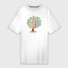 Платье-футболка хлопок с принтом Дерево из книг в Санкт-Петербурге,  |  | дерево | знания | книги | рисунок | чтение