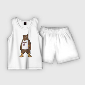 Детская пижама с шортами хлопок с принтом Баскетбольный мишка в Санкт-Петербурге,  |  | lakers | баскет | баскетбол | лэйкерс | майка | медвель | мишка