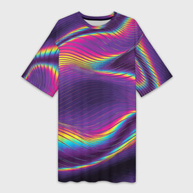 Платье-футболка 3D с принтом Neon fashion pattern  Wave в Санкт-Петербурге,  |  | fashion | neon | pattern | raster | wave | волна | мода | неон | растр | узор