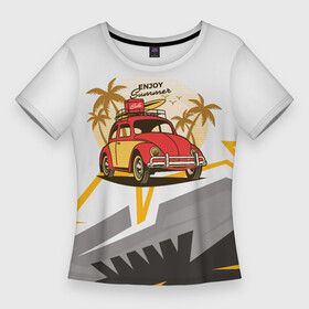 Женская футболка 3D Slim с принтом красная мини машина жук в Санкт-Петербурге,  |  | автомобиль | женская машина | жук | красное авто | машина | машина муж