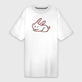 Платье-футболка хлопок с принтом Зайка беленький в Санкт-Петербурге,  |  | rabbit | white | беленький | белый | зайка | зайко | зайчишка | заяц | кролик | кроль | милый | трусишка | ушастый