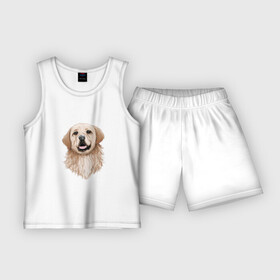 Детская пижама с шортами хлопок с принтом ДОБРОДУШНАЯ СОБАКА в Санкт-Петербурге,  |  | домашнее животное | животное | забавный | лабрадор | лапа | любитель собак | милый | модный | собака | щенок
