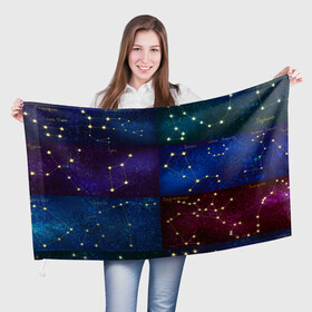 Флаг 3D с принтом Созвездия Северного полушария летом в Санкт-Петербурге, 100% полиэстер | плотность ткани — 95 г/м2, размер — 67 х 109 см. Принт наносится с одной стороны | constellations | galaxy | stars | вселенная | звезды | небо | ночное | полушарие | северное | созвездия