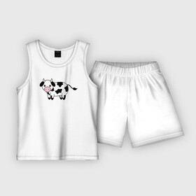 Детская пижама с шортами хлопок с принтом Коровка (прикольный рисунок) в Санкт-Петербурге,  |  | Тематика изображения на принте: буренка | бык | корова | коровка | прикольная | рисунок