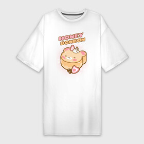 Платье-футболка хлопок с принтом Honey Bonbon в Санкт-Петербурге,  |  | kawai | kawaii | аниме | еда | кекс | кот | котейка | котомама | котопапа | котэ | кошка | медвеженок | медовый | мило | напиток | пародия | сладкое | сладкоежка | торт | тортик | фастфуд