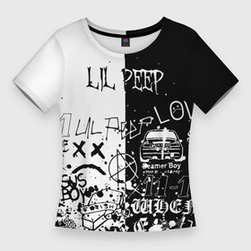 Женская футболка 3D Slim с принтом lil peep  Чёрное белое в Санкт-Петербурге,  |  | lil peep | lil prince | pink | зарубежная музыка | лил пип | маленький принц