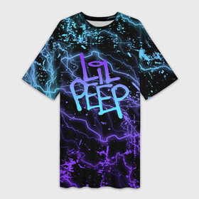 Платье-футболка 3D с принтом lil peep  neon  молнии в Санкт-Петербурге,  |  | lil peep | lil prince | pink | зарубежная музыка | лил пип | маленький принц
